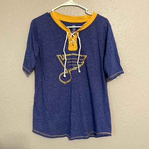 Womens XL 16/18 Short Sleeve Blues Lace Up Yellow NHL Hockey V Neck - Picture 8 of 8